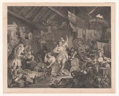 Verklede actrices en kinderen in een schuur door William Hogarth