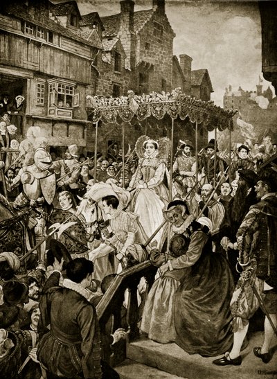 Mary Queen of Scots komt Edinburgh binnen, 1561, illustratie uit 