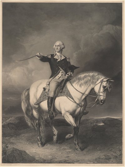George Washington te paard door William Holl II after John Faed