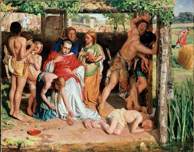 Een bekeerde Britse familie die een christelijke missionaris beschermt tegen de vervolging van de druïden door William Holman Hunt