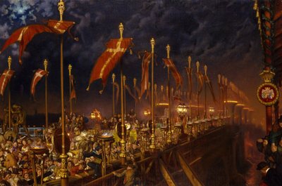 London Bridge op de Nacht van het Huwelijk van de Prins en Prinses van Wales, 1863-6 door William Holman Hunt