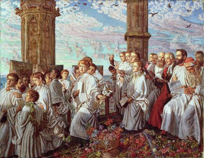 Meimorgen op Magdalen College Toren, Oxford, Oude Jaarlijkse Ceremonie door William Holman Hunt