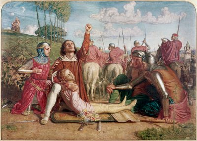 Rienzi zweert wraak te nemen voor de dood van zijn jonge broer, slachtoffer van een schermutseling tussen de Orsini en de Colonna door William Holman Hunt