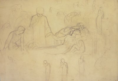 Studies voor de Figuren van de Dokter, Rouwenden en Minerva door William Holman Hunt