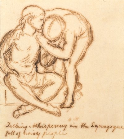 Praten - Fluisteren in de synagoge vol luidruchtige mensen door William Holman Hunt