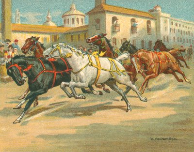 Historische en Moderne Races, Ruiterloze Paardenraces in Italië (chromolitho) door William Hounsom Byles