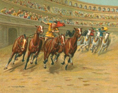 Historische en moderne races, Romeinse wagenrennen (chromolitho) door William Hounsom Byles