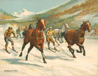 Historische en Moderne Races, Ski-Joring (chromolitho) door William Hounsom Byles