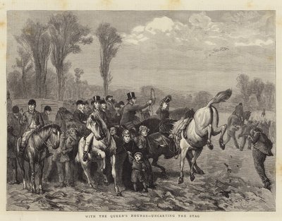 Met de honden van de koningin, het uitladen van het hert door William III Bromley
