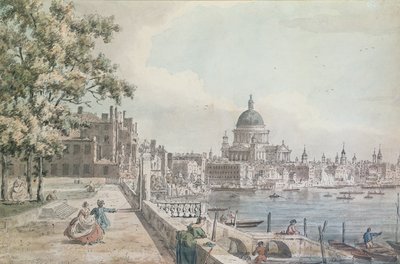 Een kopie van een deel van een tekening door Canaletto, van St. Paul