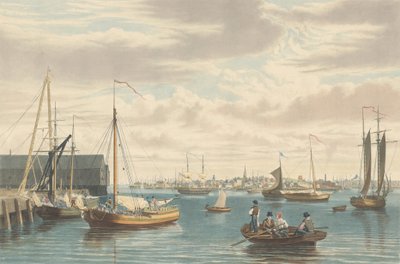 Boston: Vanaf het Scheepshuis West End van de Marinewerf, gepubliceerd 1833 door William James Bennett