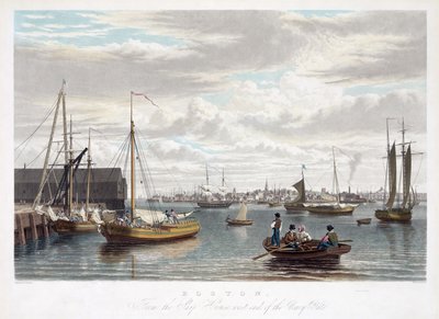 Boston, vanaf het scheepshuis, westkant van de marinewerf, c.1833 door William James Bennett