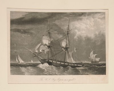 De Amerikaanse brik Porpoise in een storm door William James Bennett