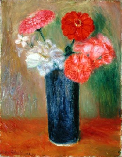 Bloemen in een blauwe vaas door William James Glackens