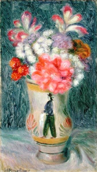 Bloemen in een Quimper vaas door William James Glackens