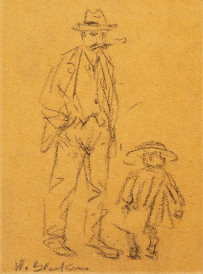 Man met kind door William James Glackens
