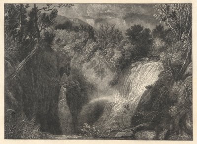 Landschap met twee watervallen door William James Linton