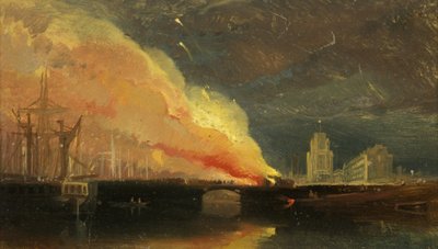 Bristol Rellen: De Verbranding van de Tolhuizen op Prince Street Bridge met St Mary Redcliffe door William James Muller