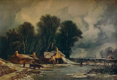 Landschap met oude huisjes: Winter, 1833 door William James Muller