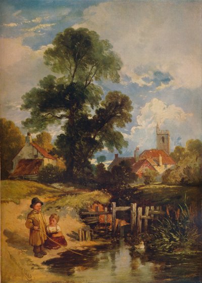 Rivierscène met kinderen De jonge vissers door William James Muller