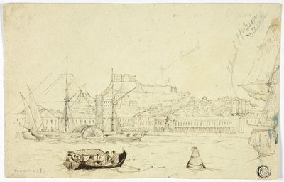 Zeehaven met fort door William John Huggins