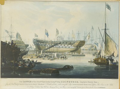 De tewaterlating van het schip 