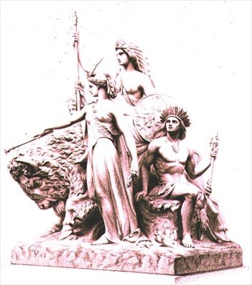 Amerika, gegraveerd door de kunstenaar van de marmeren groep door John Bell (1811-95) bij het Albert Memorial, Hyde Park, pub. door Virtue and Company door William John Roffe
