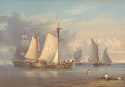 Nederlandse vissersboten voor anker in een estuarium door William Joy