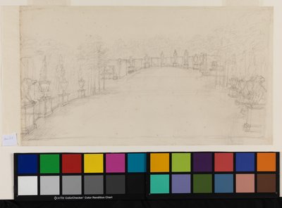 Chiswick, uitzicht op de Exedra met plaatsing van beeldhouwwerk door William Kent