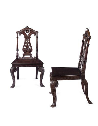Paar George II halstoelen, uitgevoerd door James Moore de Jongere, c.1727-31 door William Kent