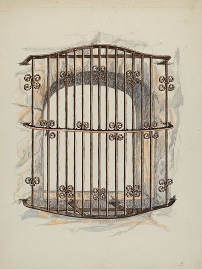 IJzeren rooster bij raam een restauratie, ca. 1941 door William Kieckhofel