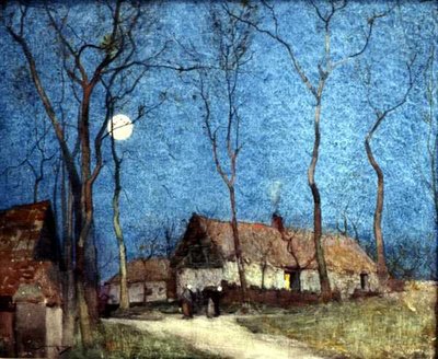 Figuren in een Dorp bij Maanlicht door William Lee Hankey