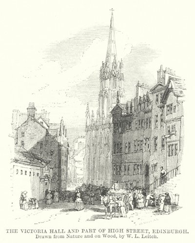 De Victoria Hall en een deel van High Street, Edinburgh (gravure) door William Leighton (after) Leitch