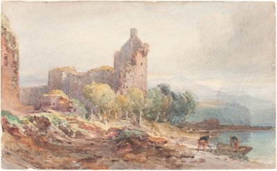 Een vervallen kasteel aan een meer door William Leighton Leitch