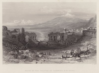 Ruïnes van het Theater in Taormina, en de Etna (gravure) door William Leighton Leitch
