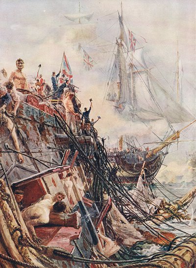 Kreupel maar Onoverwonnen: de Belleisle bij Trafalgar op 21 oktober 1805, illustratie uit 