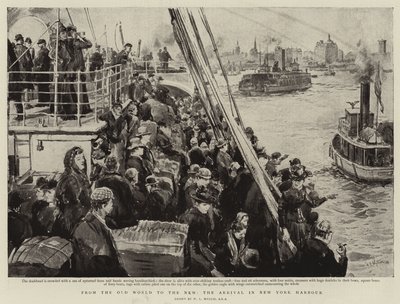 Van de Oude Wereld naar de Nieuwe, de Aankomst in de Haven van New York door William Lionel Wyllie