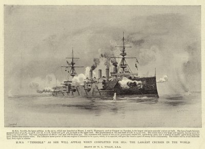 HMS Terrible zoals ze zal Verschijnen wanneer ze klaar is voor Zee, de Grootste Kruiser ter Wereld door William Lionel Wyllie