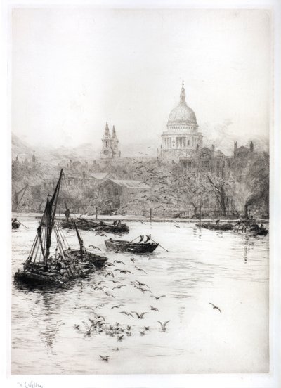 Schepen en meeuwen onder St. Pauls door William Lionel Wyllie