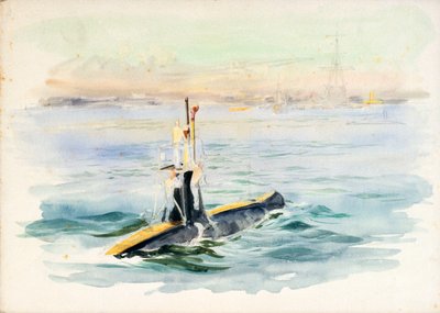 Studie van een A-klasse onderzeeër in beweging, mogelijk in de haven van Portsmouth, begin 20e eeuw door William Lionel Wyllie