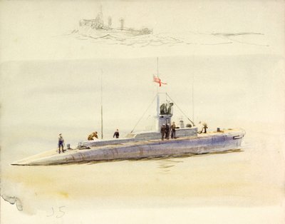 Onderzeeër J.5 en ruwe schets van een ander gevechtsschip, begin 20e eeuw door William Lionel Wyllie