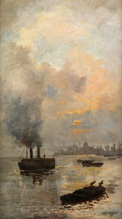 Zonsondergang op de Theems door William Lionel Wyllie