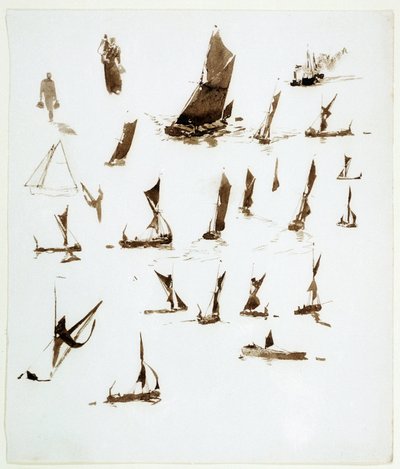Thames woonbootstudies (Engeland), ca. 1890 door William Lionel Wyllie