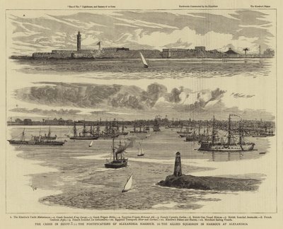 De crisis in Egypte, de vestingwerken van de haven van Alexandrië, het geallieerde squadron in de haven van Alexandrië door William Lionel Wyllie