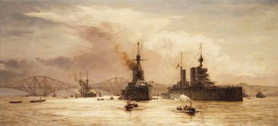 Het Eerste Slagsquadron vertrekt uit de Forth voor de Slag bij Jutland, 1917 door William Lionel Wyllie