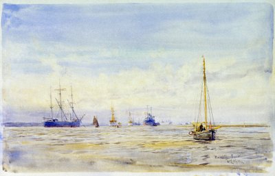 De Hamble River (Engeland) en varen. Aquarel, eind 19e eeuw, door William Lionel Wyllie (1851-1931) door William Lionel Wyllie