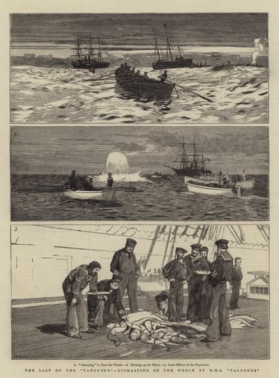 De laatste van de voorhoede, ontmasting van het wrak door HMS Valorous door William Lionel Wyllie