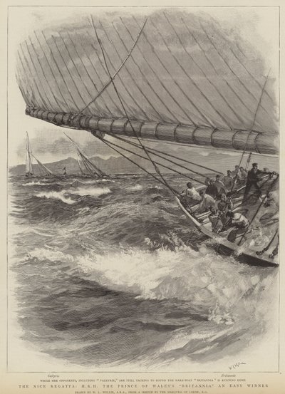 De regatta van Nice, HRH De Britannia van de Prins van Wales als gemakkelijke winnaar door William Lionel Wyllie