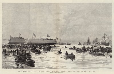 Het bezoek van de koningin aan Portsmouth, HMS Royal Arthur te water door William Lionel Wyllie