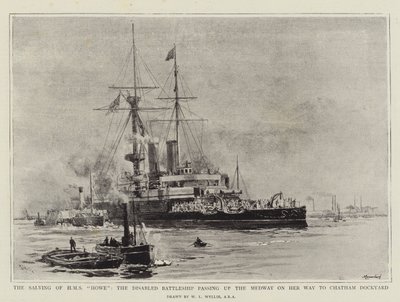 De Berging van HMS Howe, het Gehandicapte Slagschip op Weg naar Chatham Dockyard door William Lionel Wyllie